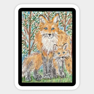 Mother and baby fox wildlife Sticker